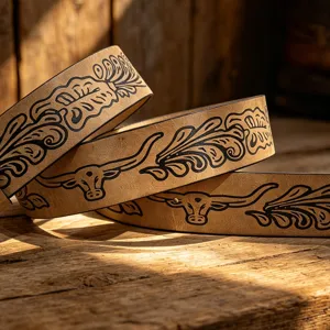 Western Cowboy Vintage Bull Head Embossed Leather Belt Women Bohemian Style Fashion Main