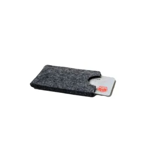 Minimalist dark grey felt card holder sleeve with protective secure cutout design