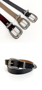 Ceinture femme en cuir véritable rétro avec boucle ardillon sculptée, accessoire jeans.