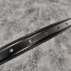 Black leather belt for women stylish slim waist strap with detailed stitching daily wear