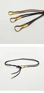 Women thin leather rope belt detailed view featuring metal loop buckle, versatile for winter coats.