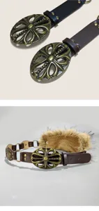 Ceinture de taille en fausse fourrure marron vintage style Y2K boucle en bronze ornée