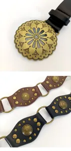 Retro boho stijl vrouwen riem met metalen gesp en klinknagels lederen band voor jeans detail
