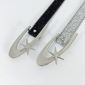 Stylish glitter rhinestone belt for women with unique metallic star buckle, trendy main photo.