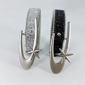 Fashion glitter waist belt with unique metal star buckle stylish accessory for women