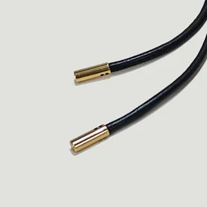 Women thin black leather belt with gold metal tips, versatile decorative waist cord for dresses.