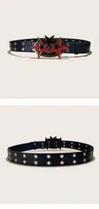Punk style black red star buckle grommet rivet belt for women y2k fashion jeans dress waist