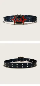 Punk style black red star grommet rivet belt Y2K hip hop waist accessory for women jeans skirt