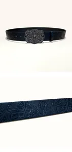 Ceinture en cuir gaufré style western avec boucle de ceinture à motif de croix métallique vintage