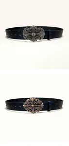 Ceinture en cuir gaufrée avec boucle croix classique style cowboy occidental pour hommes femmes.