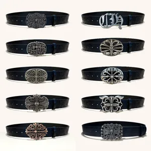 Style Cowboy Occidental Boucle Croix Classique Ceinture en Cuir PU Gaufrée Homme Femme Casual Vintage Gothique Ceinture de Taille