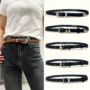 Women Faux Suede Split Cowhide Leather Belt Minimalist Versatile Metal Buckle Adjustable Waist Strap Fashion Accessories
