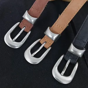 Women suede leather thin belt retro metal buckle stylish waist strap for jeans and dresses