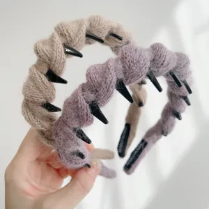 Chic Herfst Winter Garen Gewikkeld Haarband Met Tanden Antislip Haarbanden Elegant Kabel Knit Hoofdband Voor Vrouwen Sieraden