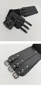 Cinturón ancho de moda con bolsito de cuero PU estilo punk accesorio para vestido