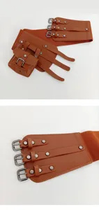 Cinturón elástico ancho de moda para mujer con mini bolsa y hebillas múltiples cintura elegante