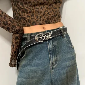 Y2K Cyberpunk Style Hollow Silver Buckle Belt Women Niche High-End Sequin Beaded Waist Belt Fashion Accessories