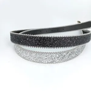 Stylish women glitter belt with beaded edge sparkle fashion waist accessory for jeans