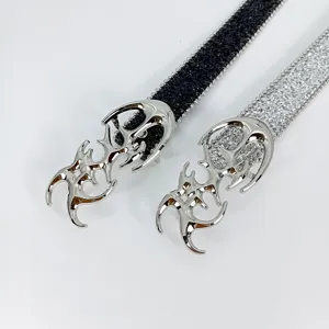 Y2K cyberpunk rhinestone cutout silver buckle belt women fashion waist accessories