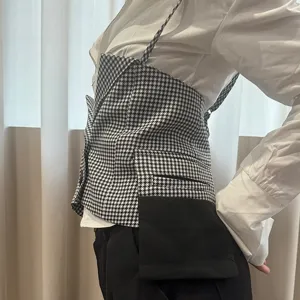 Vrouwen houndstooth asymmetrische bandjes vest gelaagde top stijlvolle mode casual