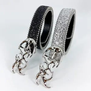 Y2K Cyberpunk Hollow Silver Buckle Belt Women Glitter Diamond Waistband Dress Jeans Accessory