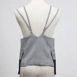 Vrouwen zwart wit houndstooth camisole vest, stijlvolle slim fit bovenkleding top.