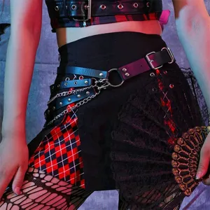 Punk Gothic PU-Leder Harness Gürtel Mit Metallketten Und Nieten Für Damen Mode Verstellbarer Taillengürtel
