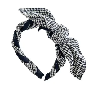 Vintage houndstooth bunny ear headband with twisted knot and teeth comb for women
