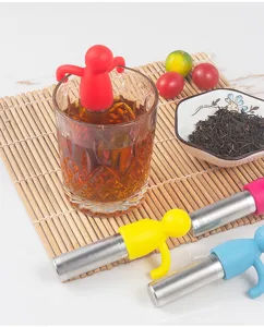 Silicone and stainless steel cute human shaped tea infuser set, creative loose leaf tea strainer.