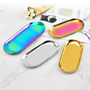 Nordic Stainless Steel Storage Tray Golden Silver Rainbow Oval Jewelry Display Dish Desktop Organizer Dessert Plate