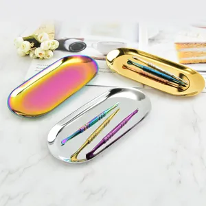 Stainless steel storage tray Nordic style jewelry display dish oval metal organizer plate