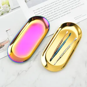 Nordic style stainless steel storage tray set, oval jewelry dish and decorative plate.