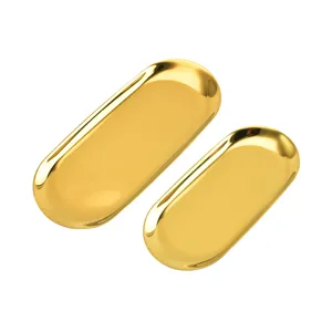 Gold stainless steel storage tray set, modern minimalist oval jewelry decorative dish.