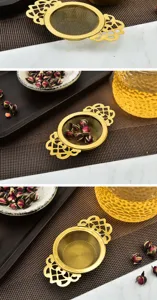 Infuseur à thé en acier inoxydable doré 304 avec poignée en dentelle pour feuilles de thé.