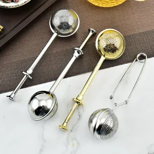 Stainless Steel Telescopic Tea Ball Infuser Pinhole Tea Strainer Press Type Tea Filter For Teacup Teapot