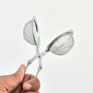 Infusor de té de acero inoxidable con pinza, colador de malla para té a granel.