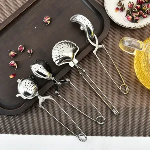 Infusore da Tè in Acciaio Inossidabile Manico Lungo Pressa Colagetto Creativo Conchiglia Mezzaluna Teiera Cuore Foglia Metallo Servizio da Tè