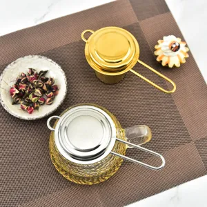 Stainless steel tea infuser with glass teapot set, perfect for loose leaf tea brewing daily.