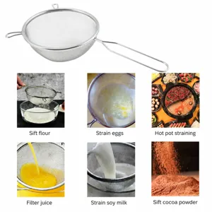 Stainless steel flour sifter fine mesh strainer kitchen baking tool with long handle