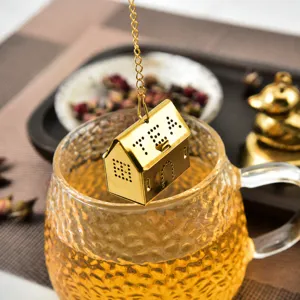 Infuseur à thé en acier inoxydable doré forme maison filtre à thé en feuilles