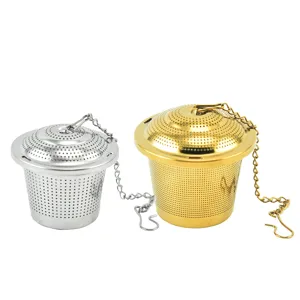 Edelstahl Tee-Sieb Ei mit Kette und Haken, silberner und goldener Gewürz-Infuser.