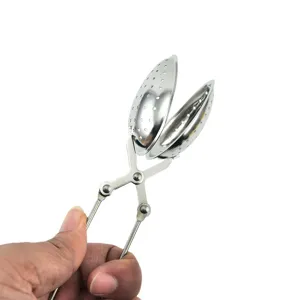 Infusor de té de acero inoxidable en forma de hoja filtro con pinza de mango para té