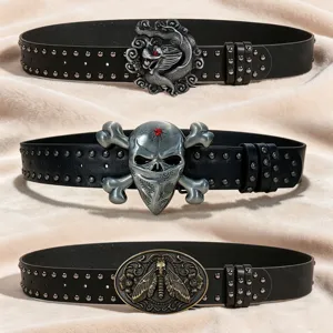 Cintura Borchiata in Pelle PU Punk Rock per Uomo Donna Fibbia in Lega Drago Teschio Hiphop Gothic Y2K Sottocultura Casual Streetwear Accessorio