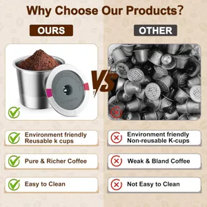 Detailansicht und Produktvergleich der wiederverwendbaren Edelstahl K-Kaffee-Kapsel.