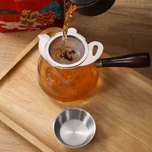 Edelstahl Teebereiter Sieb und Glas Teekanne Set mit Holzgriff für losen Blatt-Tee