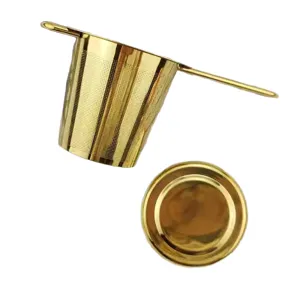 Gold Stainless Steel Tea Infuser with Long Handle and Lid Filter for Loose Leaf Tea