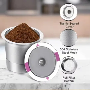 Capsule de café réutilisable en acier inoxydable compatible K-Cup, filtre fin 304 durable.