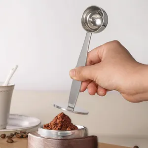 Stainless Steel Coffee Tamper And Measuring Spoon Dual-Use Standing Coffee Scoop Kitchen Barista Tool