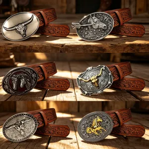 Unisex Vintage Y2K Western Cowboy PU Leather Belt With Bull Head Metal Buckle Casual Fashion Waistband For Men Women