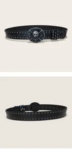 Punk leather belt with snake skull buckle and metal studs for men jeans trendy accessories